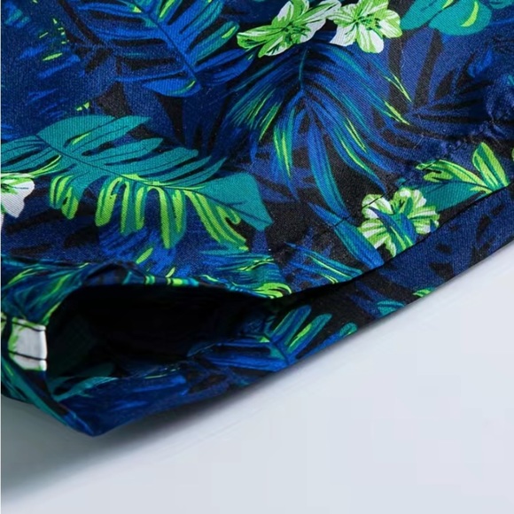 NEW Men’s Floral Quick Drying Casual Beach Swim Trunks (Blue Green Floral Print) - Picture 10 of 11